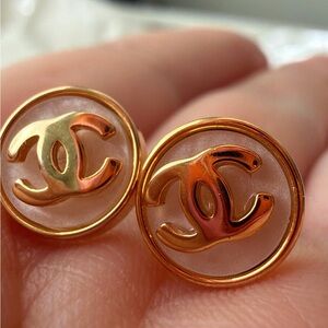 CHANEL Gold and Cream Stud Earrings